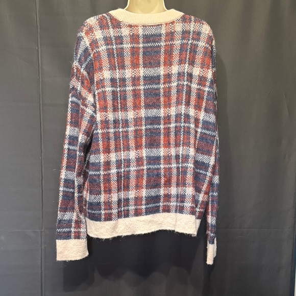 Banana Republic Maroon, Navy, and Cream Plaid V-Neck Sweater - Picture 4 of 8